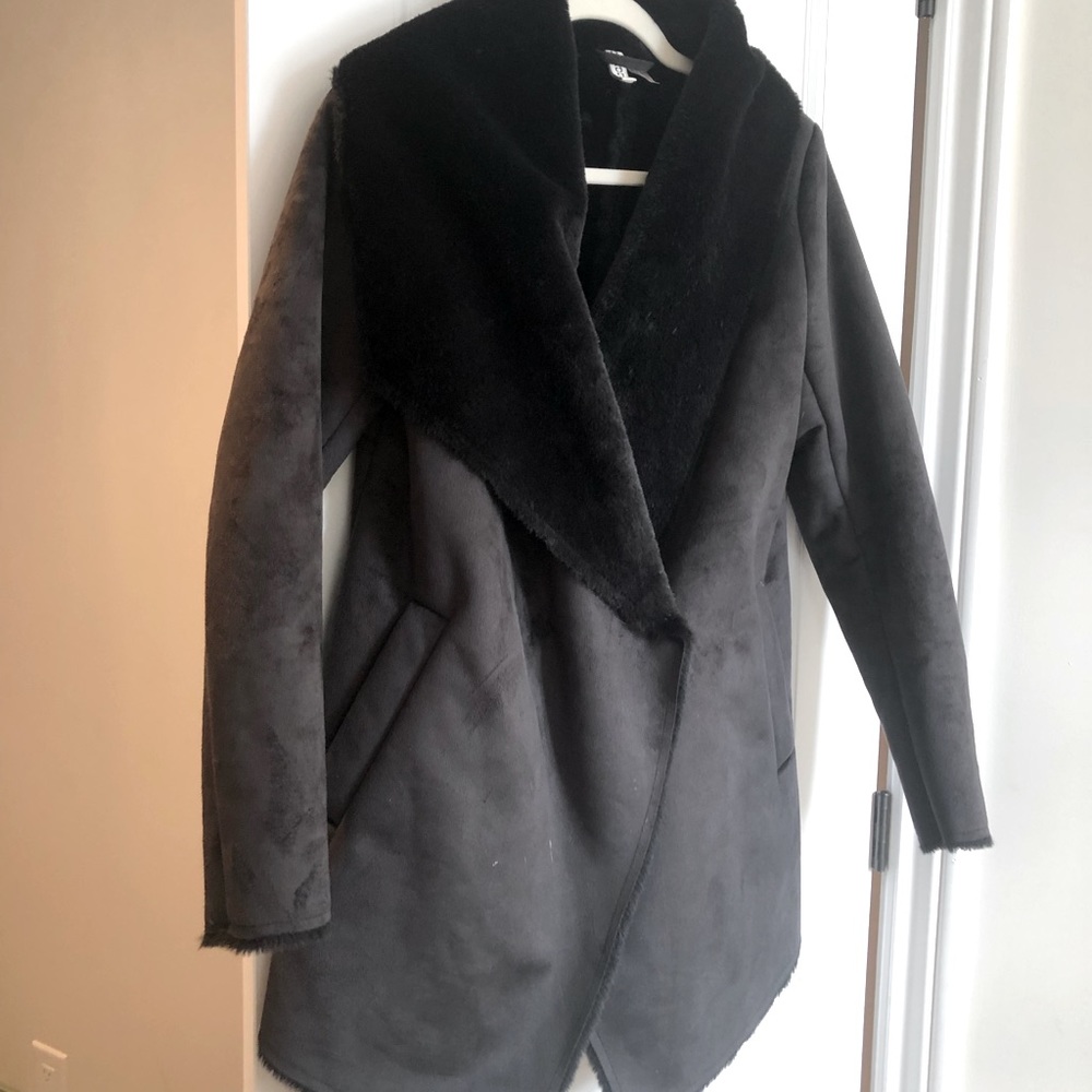 Suede and fur black coat (vegan)